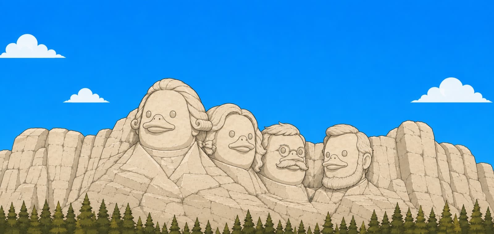 Mount Rushmore carved with four duck presidents. The race for President Duck begins. Outsmart your rivals, control the vote, take the pond. Kickstarter coming soon.