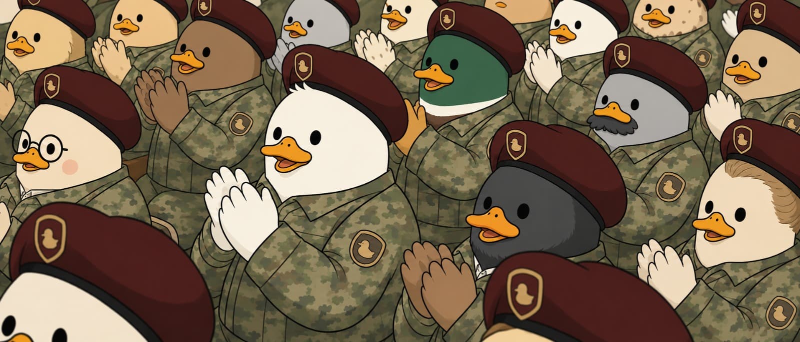 A duck soldier standing at attention