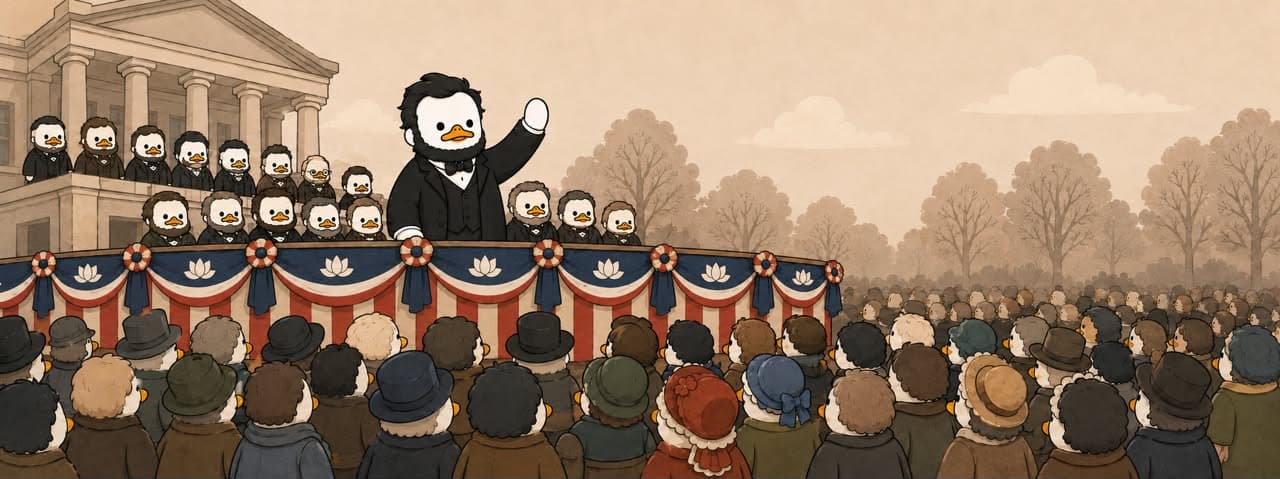 President Duck delivering a speech